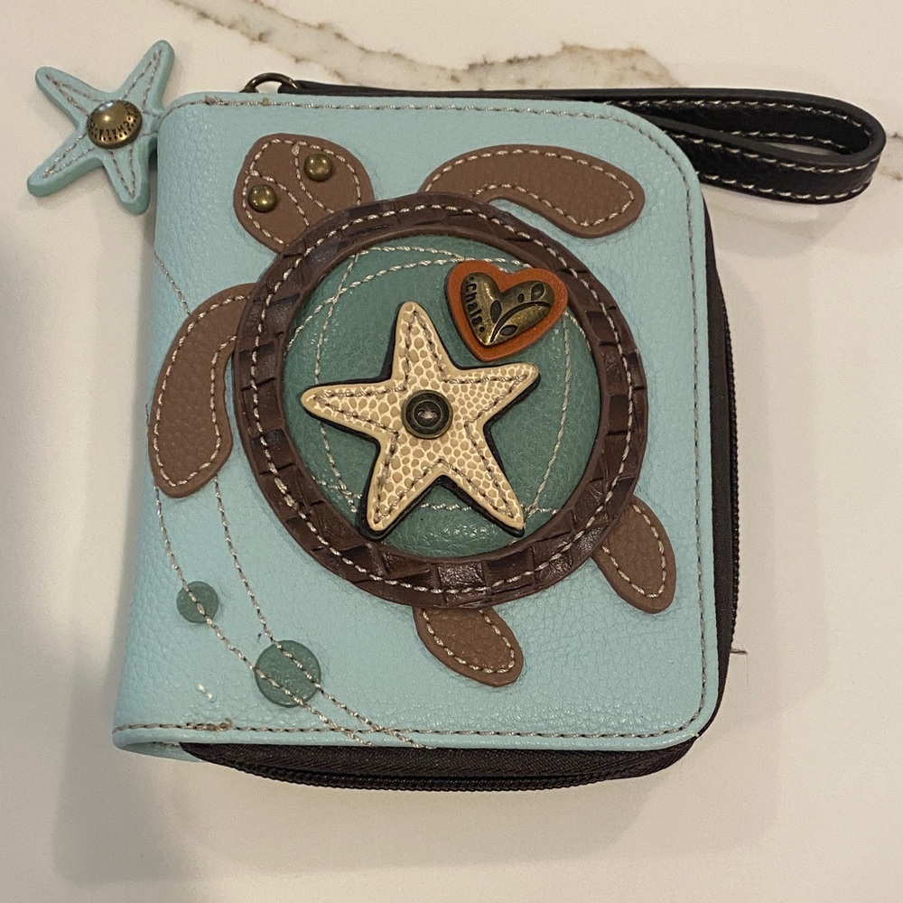 Chala Brown and Aqua Wallet with Orange Accent